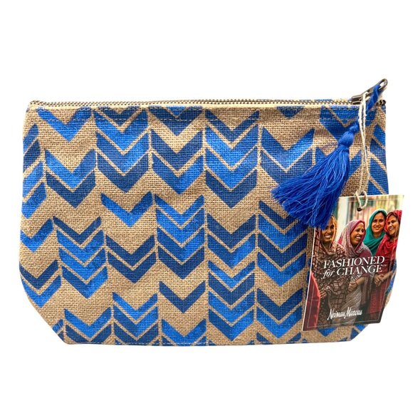 Neiman Marcus Fashioned For Change Clutch/Makeup Bag Set Blue & Pink Chevron - Picture 6 of 9